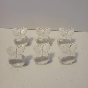 Vintage Butterfly Napkin Rings Holders Ceramic Set 6